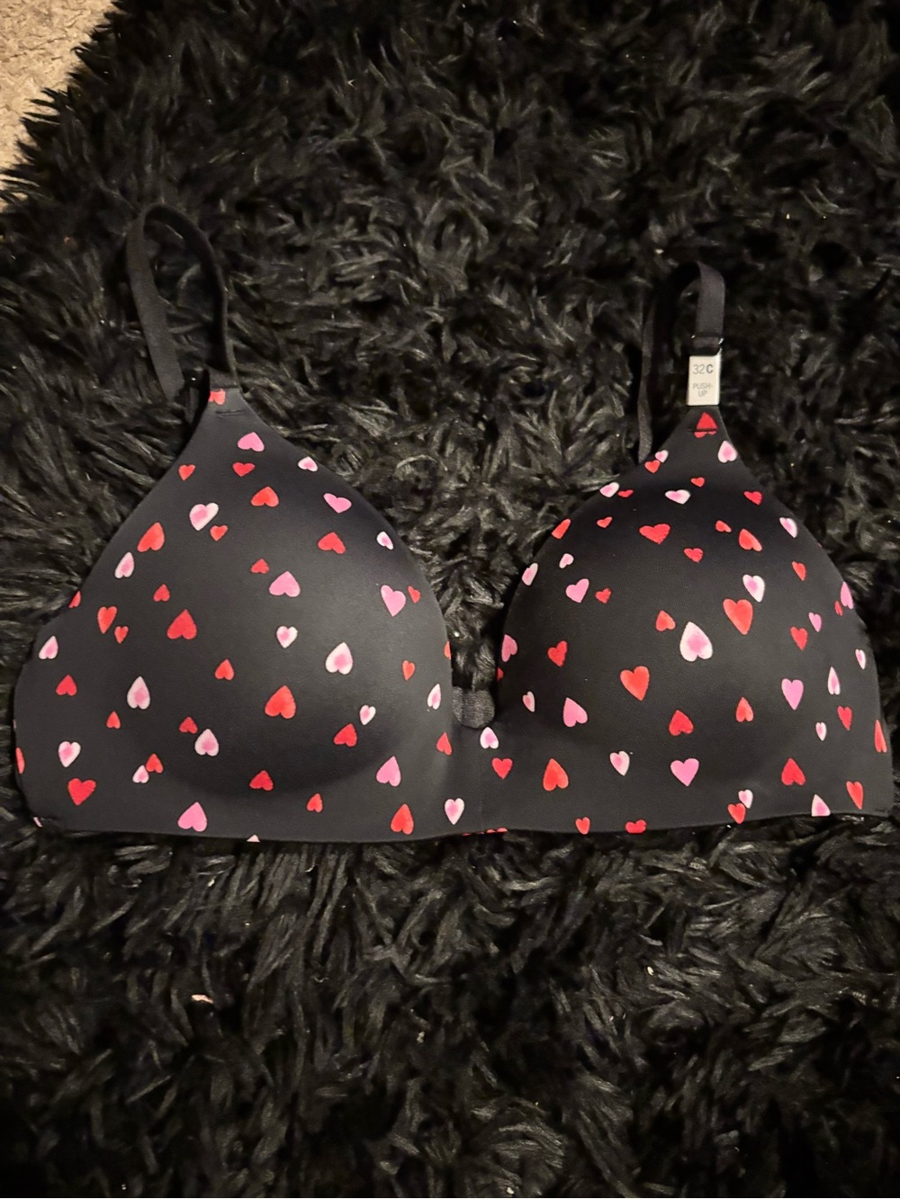 Black Heart-Print T-Shirt Bra - Women Intimates pink wire bra c32